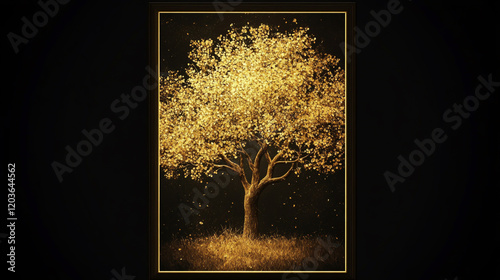 One vertical poster cinematic view golden tree design. photo