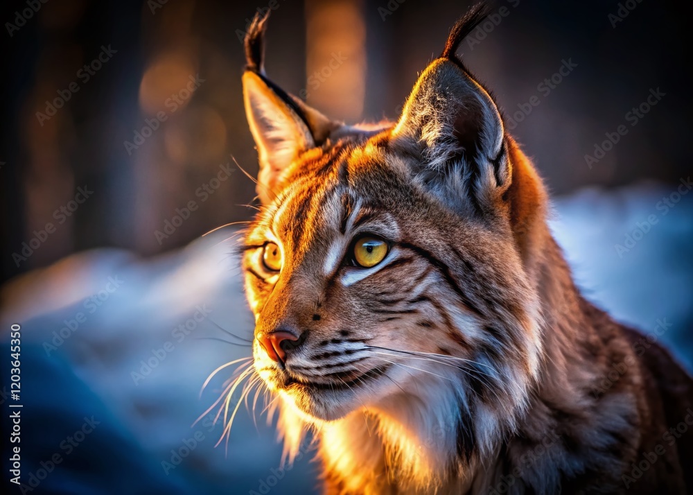 Obraz premium Discouraged Lynx Portrait: Puzzled Big Cat Profile Night Photography on White Background