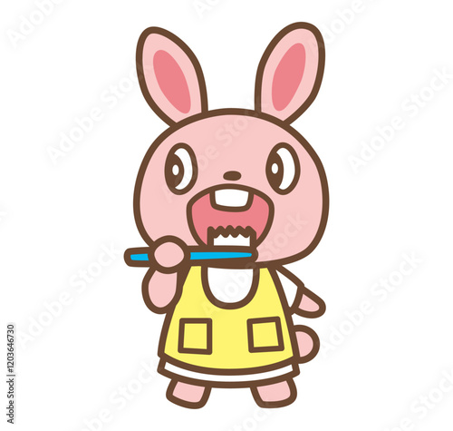 歯磨きをするウサギのイラスト