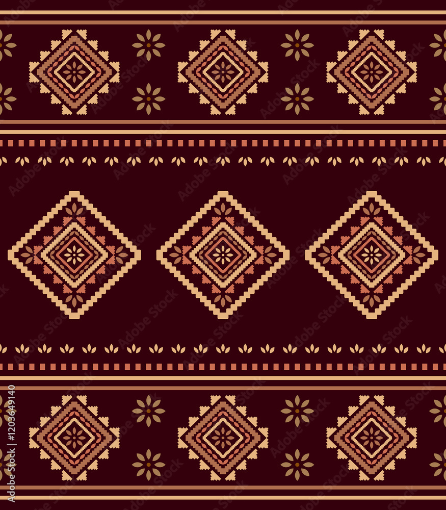 Obraz premium Southwest Aztec geometric Native American Mexican Navajo tribal ethnic boho indian texture ornament seamless pattern fabric colorful design vector for woven textile printing blanket rug carpet fashion