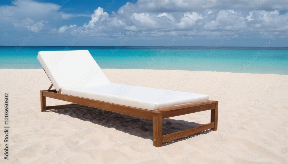 Chaise lounge by the sea on sandy beach with turquoise water Chaise lounge by the sea on sandy beach with turquoise water