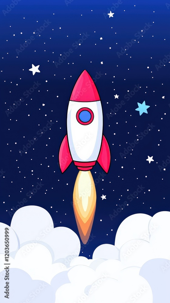Rocket soaring through clouds with stars in the night sky and a sense of adventure and exploration Rocket soaring through clouds with stars in the night sky and a sense of adventure and exploration