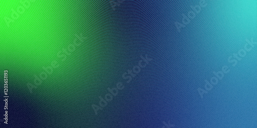 Gradient background with grainy photographic effect. Abstract violet purple and green wavy line pattern on dark blue background with copy space. Modern tech futuristic neon color banner concept. Vecto