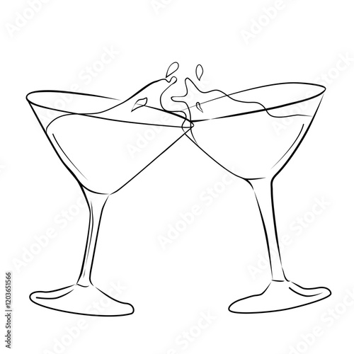  glasses clink and splash. Martini, wine and champagne in glasses. Cheers symbol
