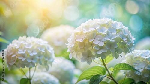 Double Exposure Hydrangea Bloom: White Flower Garden Photography Stock Image