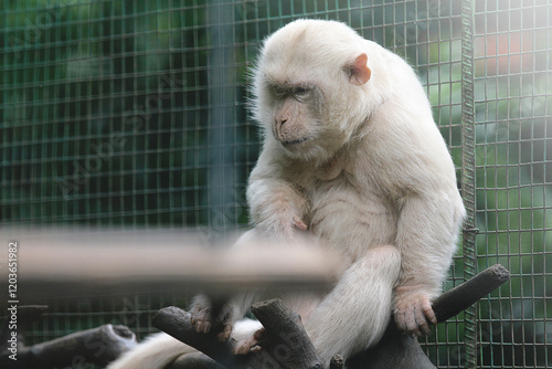 Canvas Print A white monkey alone in a cage
