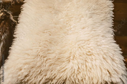 Sheep skin structure.Close up of sheep fur.