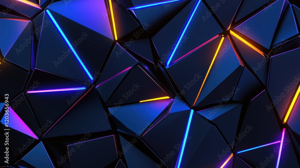 Black geometric abstract background. Minimal dark gray polygon pattern with geometric shapes, lines, stripes, triangles, neon blue, pink, gold lights. Modern elegant luxury futuristic digital design Black geometric abstract background. Minimal dark gray polygon pattern with geometric shapes, lines, stripes, triangles, neon blue, pink, gold lights. Modern elegant luxury futuristic digital design