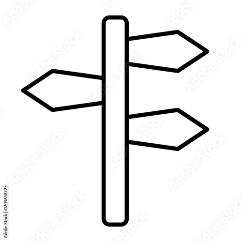 Direction Signpost Icon: A simple line drawing illustration of a classic directional signpost, pointing in three directions. This icon represents guidance, navigation, and choices.