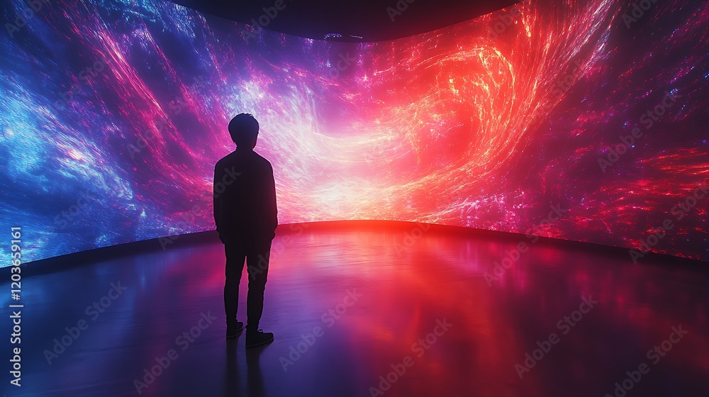Cosmic exploration experience digital art gallery immersive environment night Cosmic exploration experience digital art gallery immersive environment night