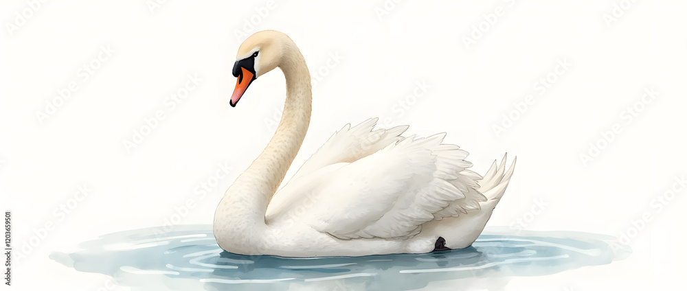 Obraz premium An exquisite watercolor illustration of a swan in soft pastel colors with delicate hand details.