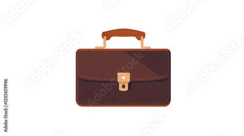 Leather briefcase isolated on white background with handle and lock, ideal for business and travel