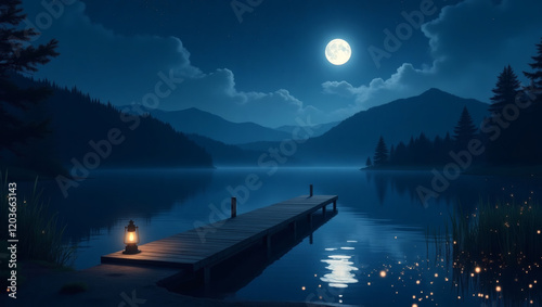 night landscape with lake