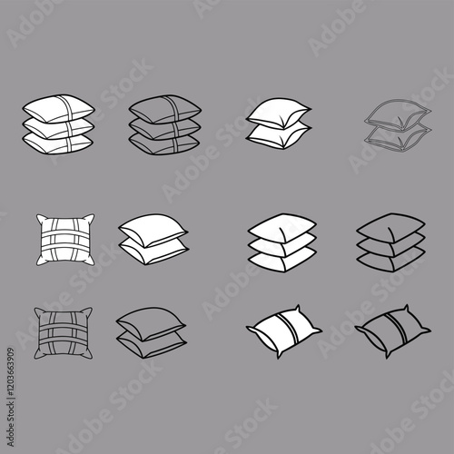 Simple Line Art Illustrations of Stacked Pillows in Various Colors