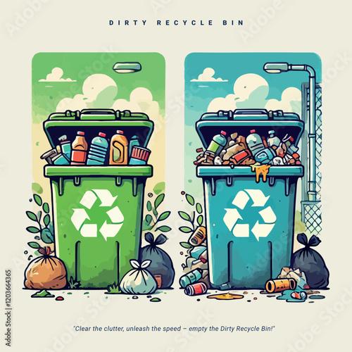 dirty recycle bin, dirty trash bin, dirty garbage bin vector illustrations for multipurpose designs