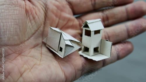 Cropped view of a paper house in the hand of a man, symbolizing energy efficiency and sustainable home design.