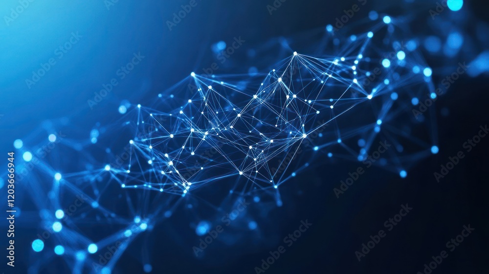 Abstract Digital Network Connection: A Symphony of Blue Nodes and Lines
