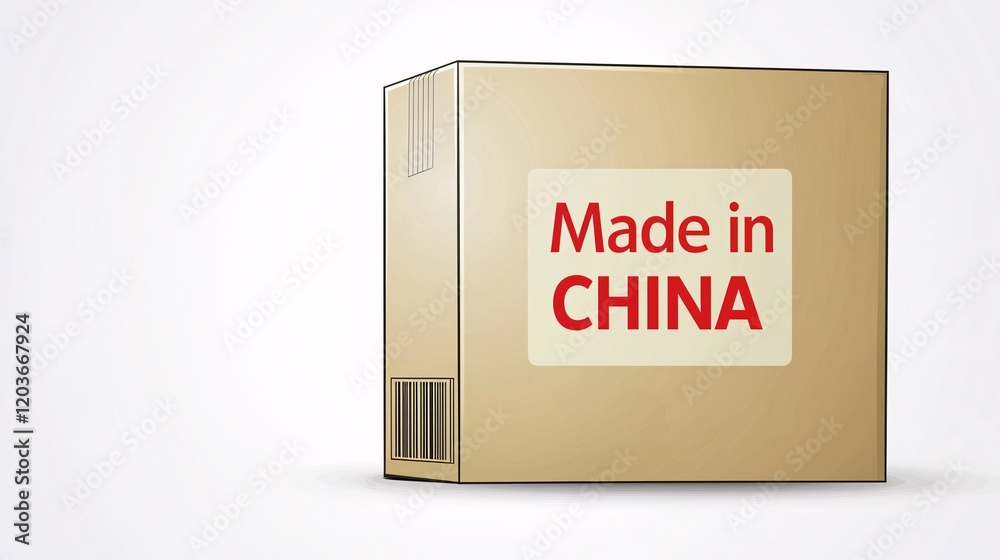 .isolate on white backgroundA sleek vector image of a shipping box with Made in China text on the side, isolated against a white background. .isolate on white backgroundA sleek vector image of a shipping box with Made in China text on the side, isolated against a white background.