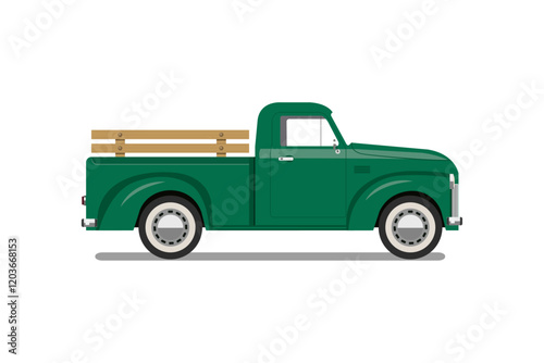 old pickup truck for farm. green pickup truck. vector