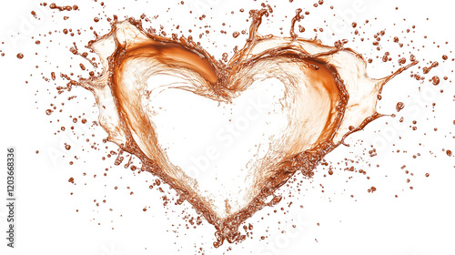 Chocolate splash in heart shape isolated on a white background 