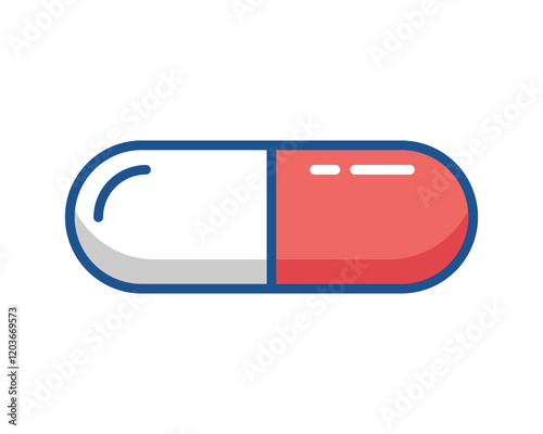 Bright, clean vector illustration of a capsule pill. Perfect for medical websites, healthcare apps, pharmaceutical designs, and health infographics.