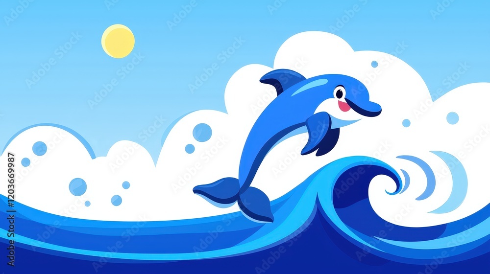 Fototapeta premium Dolphin leaping out of the ocean water against a clear blue sky during daytime