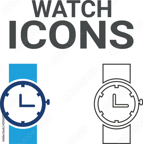 Watch cion. Timer, alarm, schedule, hourglass, clock icons. Solid icon collection.