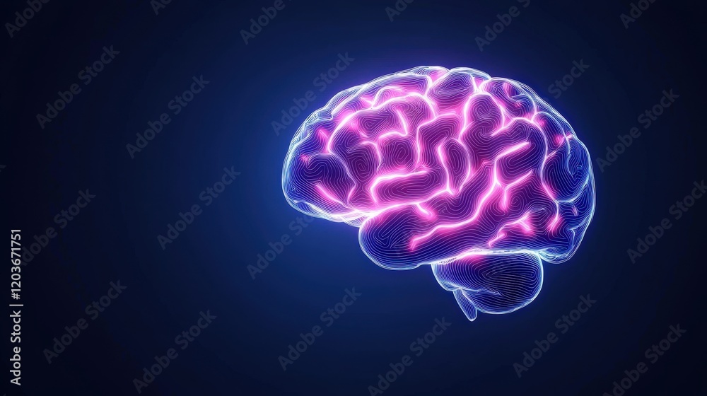 Brain scan image with glowing pink light highlighting neural activity and brain structure details Brain scan image with glowing pink light highlighting neural activity and brain structure details