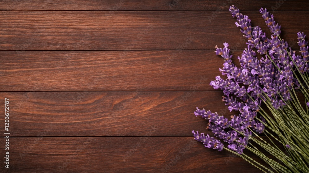 A rustic wooden backdrop showcases vibrant lavender flowers, creating a serene atmosphere perfect for wellness and spa themes. Ample copy space invites a calming message A rustic wooden backdrop showcases vibrant lavender flowers, creating a serene atmosphere perfect for wellness and spa themes. Ample copy space invites a calming message
