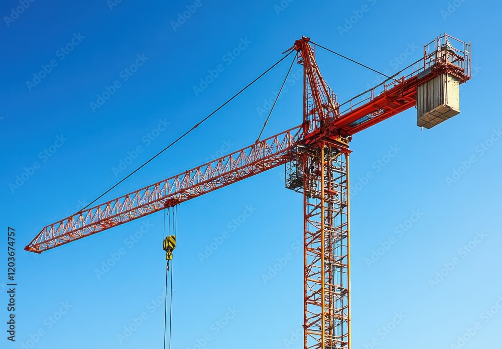 Construction crane against a clear blue sky, showcasing heavy machinery in an urban environment for building and development projects, symbolizing progress and industry. Construction crane against a clear blue sky, showcasing heavy machinery in an urban environment for building and development projects, symbolizing progress and industry.