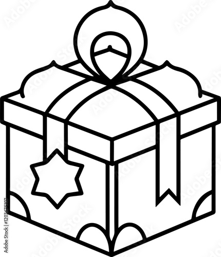 Eid gift box outline vector illustration line art