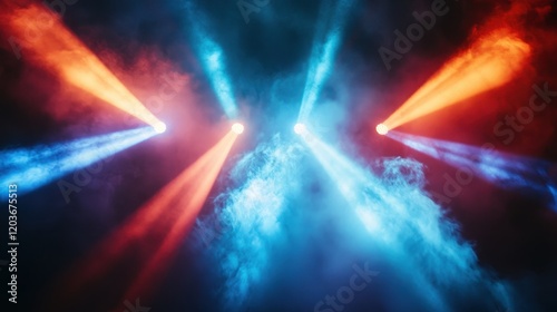 Wallpaper Mural Dynamic Stage Lighting with Red and Blue Spotlights and Smoke Effect. Torontodigital.ca