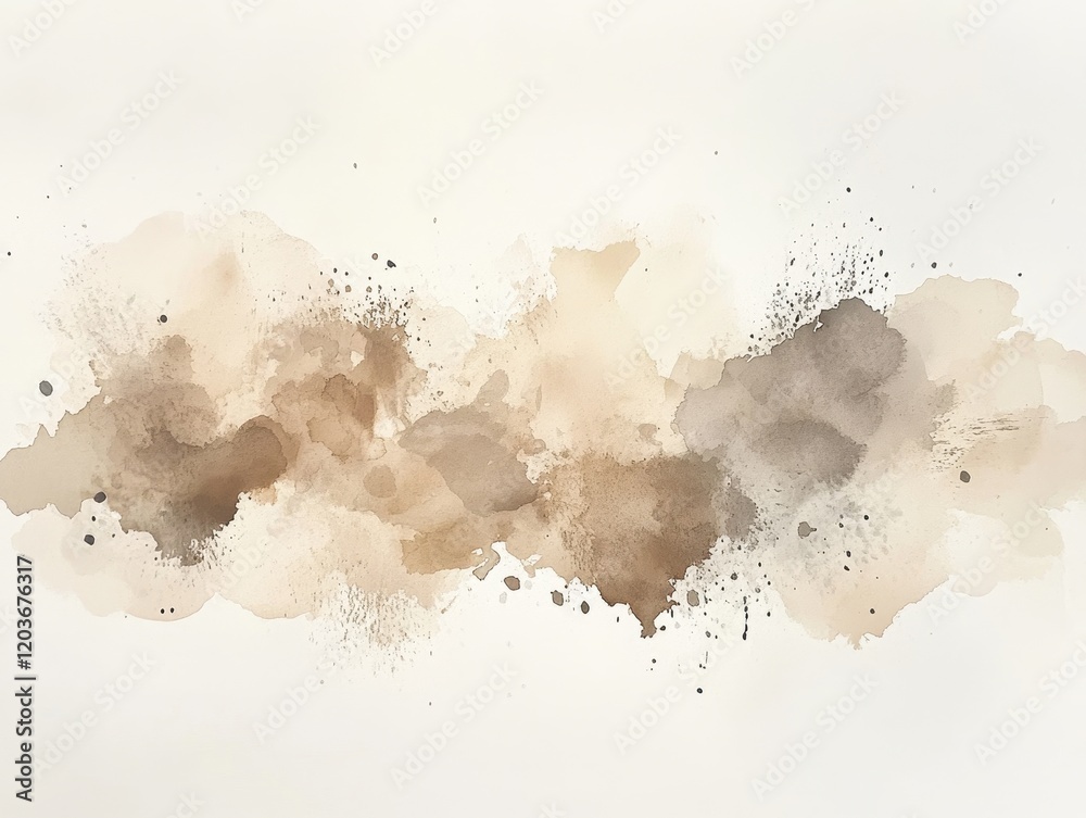custom made wallpaper toronto digitalAbstract Watercolor Background with Neutral Earth Tones and Splatters on White Canvas.