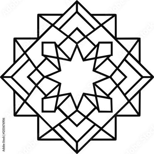 Islamic geometric patterns outline vector illustration line art