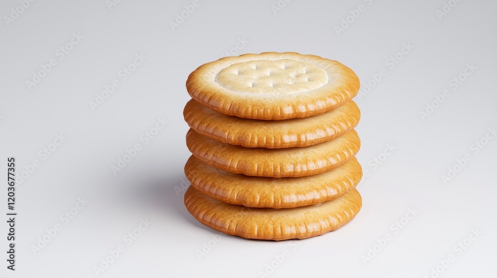 A stack of golden, round biscuits with a textured surface, arranged neatly against a plain background. A stack of golden, round biscuits with a textured surface, arranged neatly against a plain background.