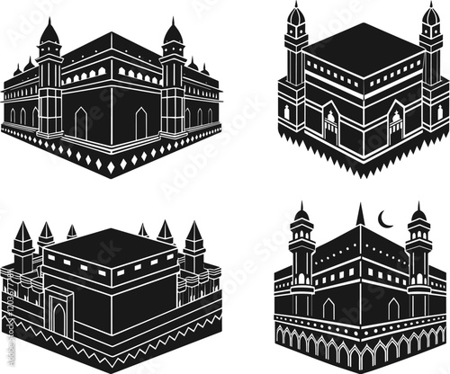 Set of Kaaba silhouette vector illustration