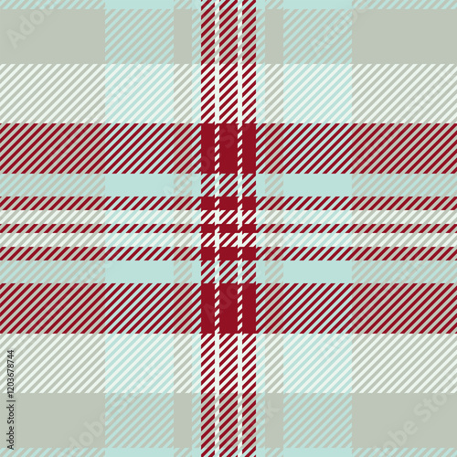 Elegant red, gray, and light blue plaid pattern.  Perfect for textile design, apparel, wrapping paper, or website backgrounds.  Clean lines and a sophisticated color palette create a versatile image.