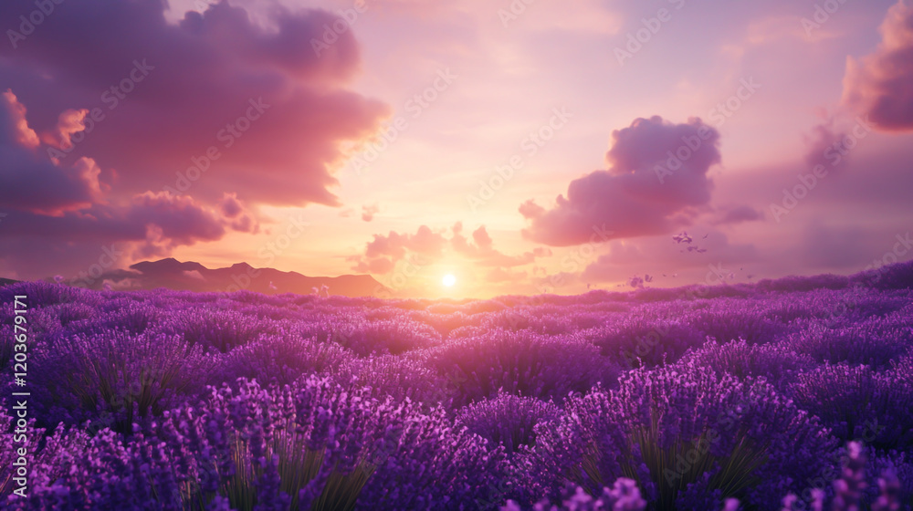 Purple lavender flower field cinematic view. with in the agricultural garden. Purple lavender flower field cinematic view. with in the agricultural garden.