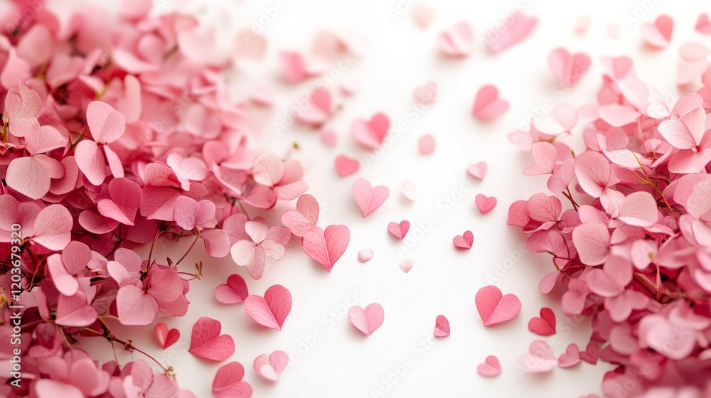 Obraz premium Simple, elegant border with subtle pink hearts and soft gradient lighting for Valentine's Day, isolated on white