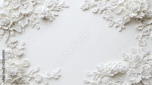Simple frame with delicate white lace accents, ideal for a Valentine's Day photo, isolated on white