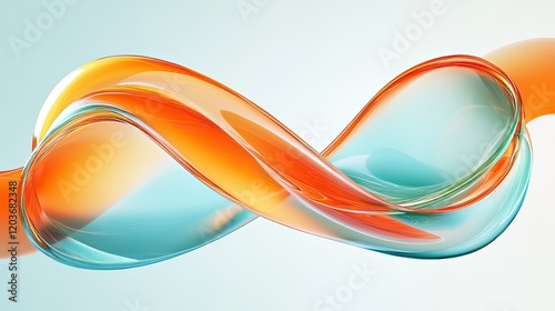 Abstract image of a smooth, translucent twisted ribbon with shades of teal and orange photo