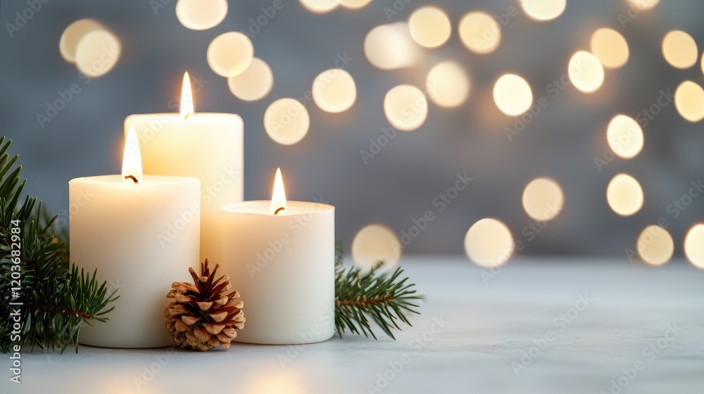 Tranquil Candles with Pine and Bokeh Background