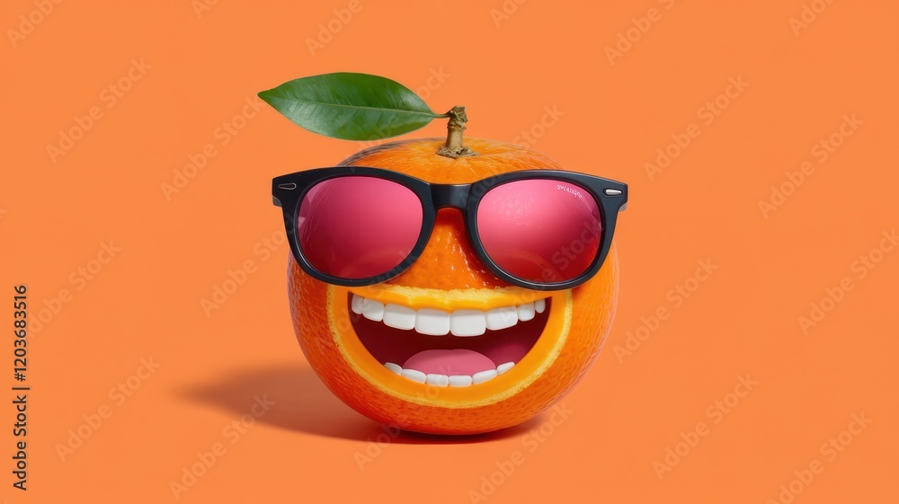 Smiling orange with sunglasses on its face