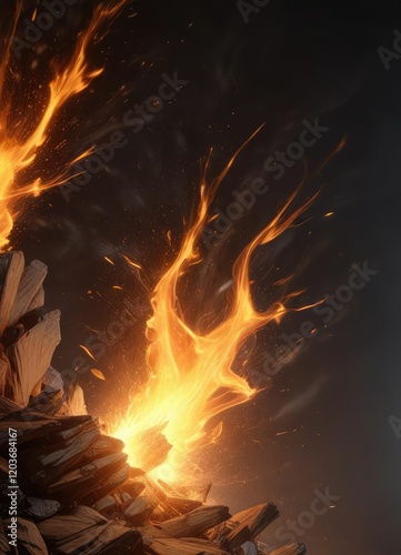 A brief, vibrant orange light flashes in the air, accompanied by a small burst of flames that fade quickly , glowing, fiery, orange flash