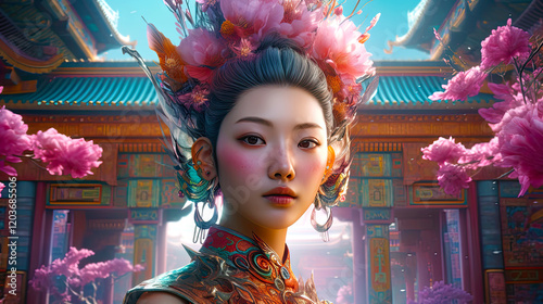 Sakura Queen. Generative AI, non-existent person.	