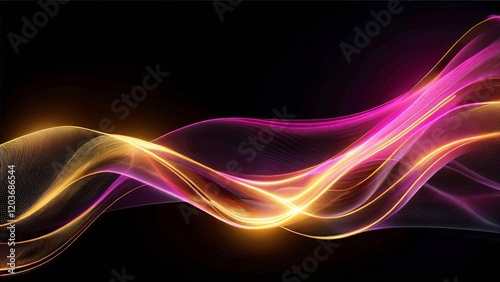 Abstract red, yellow and black background with technology and neon waves