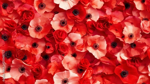 Wallpaper Mural Mini red poppies seamless pattern, vibrant floral design, intricate details, suitable for textiles, wallpapers, and various decorative uses Torontodigital.ca