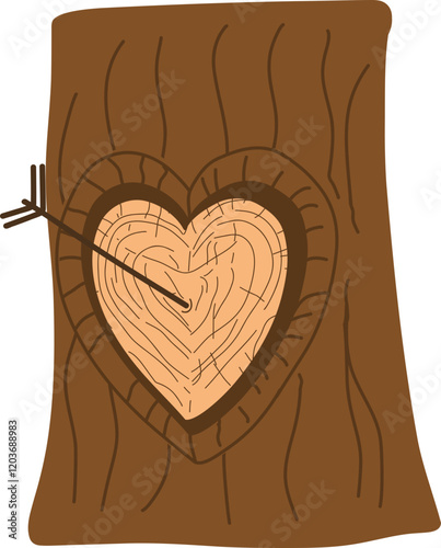 Heart carved into tree trunk with arrow
