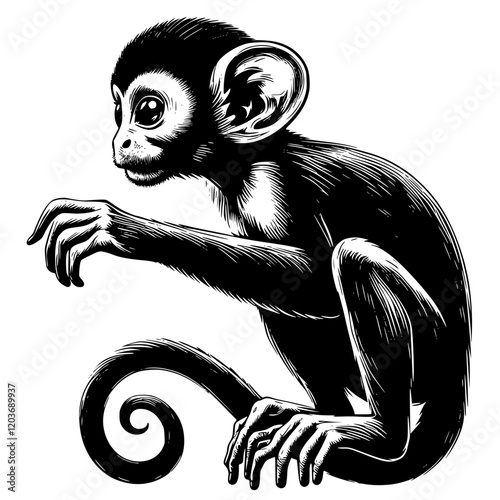 Silhouette of a Spider monkey, illustration of a Ateles