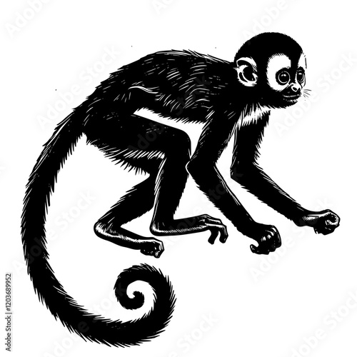black faced spider, illustration of a Spider monkey, silhouette of Ateles